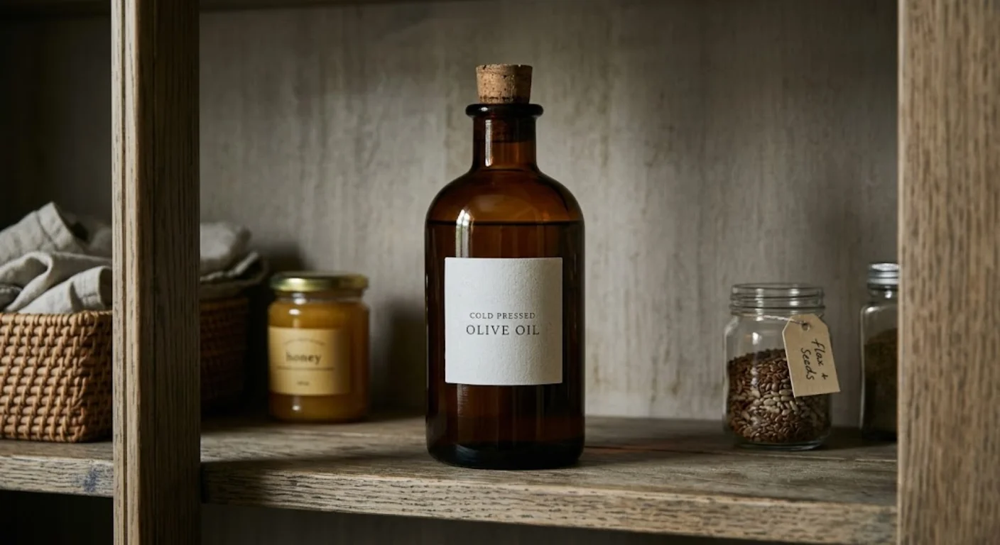 How to store cold pressed oil – dark glass bottle in cool dark place